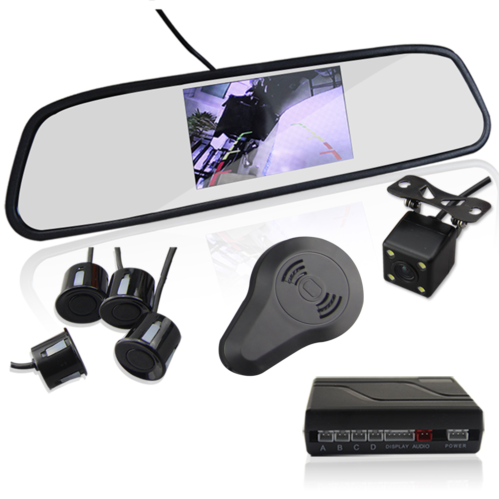 3in1 Video Parking Sensor Assistance Monitor 4 3inch TFT LCD Display Alarm Camera Video Rearview Mirror