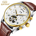 Skeleton Watch Men Mechanical Automatic Watch Tourbillon Kinyued Luxury Brand Men Wristwatch Brown Leather Strap Erkek