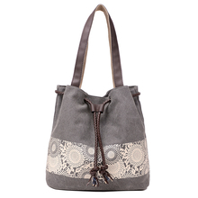 Summer Women Printing Handbag Canvas Tote Bags Lace Appliques Portable Bag Women’s Shopping String Casual 2016 bolsas femininas