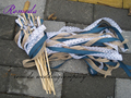 Rustic Wedding Wands Burlap Lace and Ribbon with Bells Custom Colors ribbon streamers Set of 50