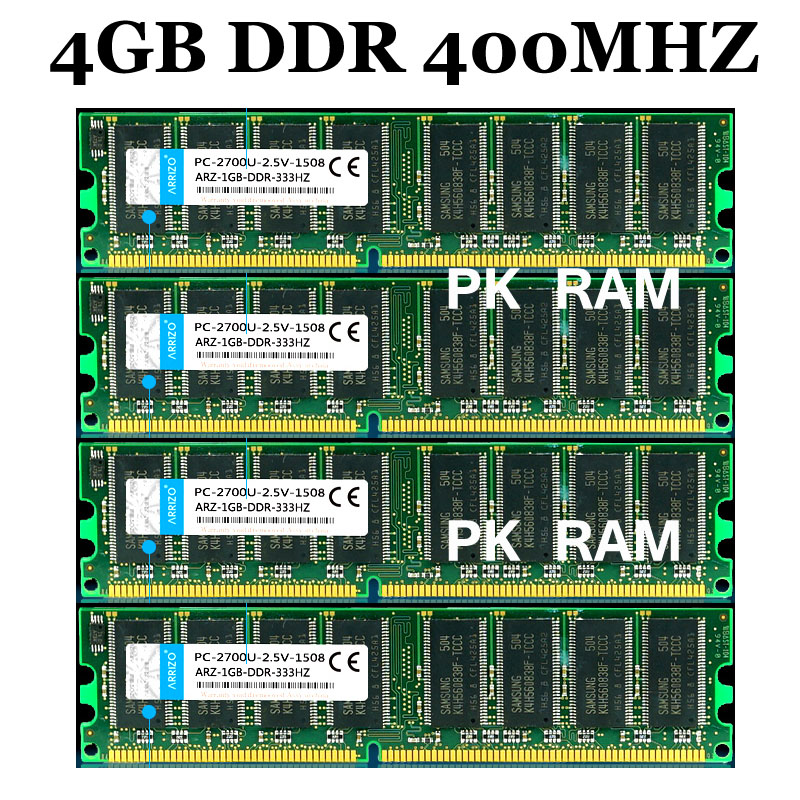 4GB 4x1GB PC3200 400MHZ 184pin DDR1 4x1GB PC3200 DDR 400 Mhz Low density Desktop memory 2Rx8 CL3 DIMM RAM Free shipping