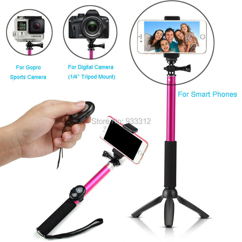 Bluetooth Selfie Stick GoPro Monopod with Tripod Stand for iPhone and Android (Hot Pink) (8)