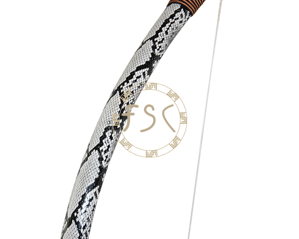Handmade wood and glass fiber laminated 50lbs recurve bow Snakeskin and leather facade fiberglass archery hunting