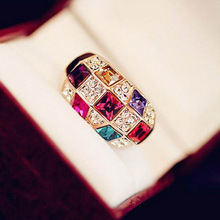 wholesale Austria Crystal style Colorful Luxry Women Jewelry Rhinestone Ring Gold Plated Stylish For Engagement Wedding