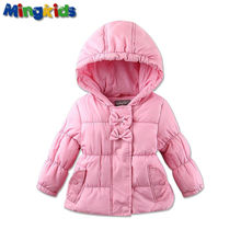 Mingkids Outdoor puffy pink jacket coat for babies with a warm spring autumn
