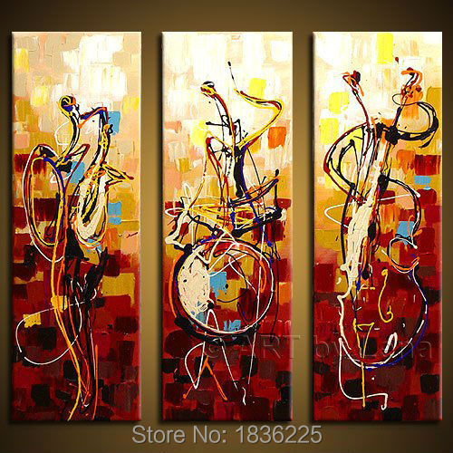 100%handpainted musical instrument modern paintings scrapbook canvas wall paper modern 3 panels for  halloween christmas decor(China (Mainland))