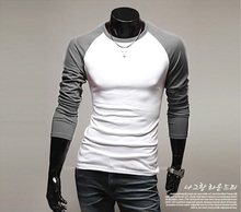 Free Shipping! Fashion Brand Mens Clothing Long Sleeve T shirt Baseball Sport Casual Men TShirt O-neck Contrast-Color Undershirt