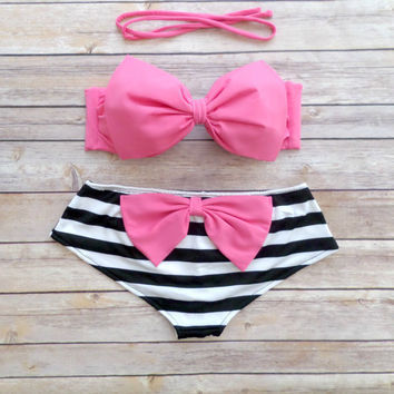 2015 Fashion Push Up Bikini Women Swimsuit Sexy Bathing Suit Swimwear Bowtie Bandeau Bikini Set