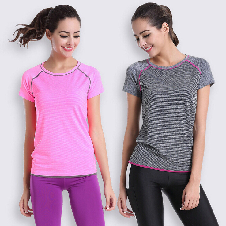 Dry Quick Women O Neck Short Sleeve Elastic Sport T Shirt Fitness Gym Running Exercise Tee