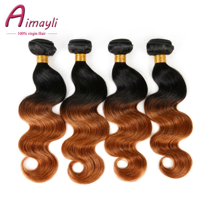 1B 30 Virgin Ombre Peruvian Body Wave Hair 4 Bundles Two Tone Ombre Human Hair Extensions Body Wave 10-26 Inches Mixed Length