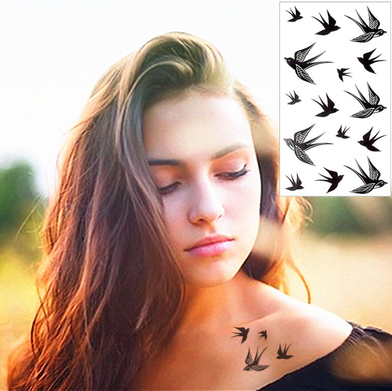 Sexy Black Swallow Bird Temporary Flash Tattoo Sticker 17 10cm Waterproof EN71 High Quality Henna Tatoo
