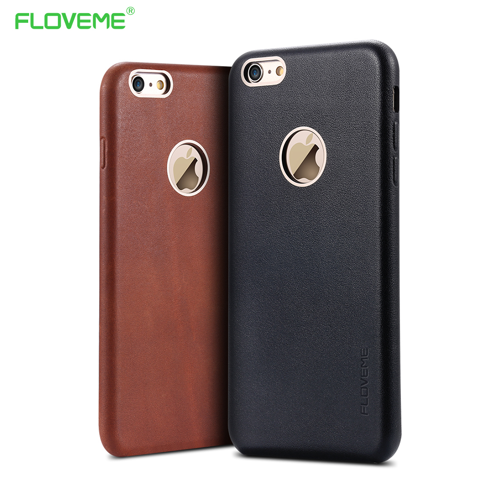 Floveme Original Ultra Slim Real Leather Case for Apple iphone6 6S / iphone6 6s Plus Metal Logo Hole Luxury Back Cover for i6 6s