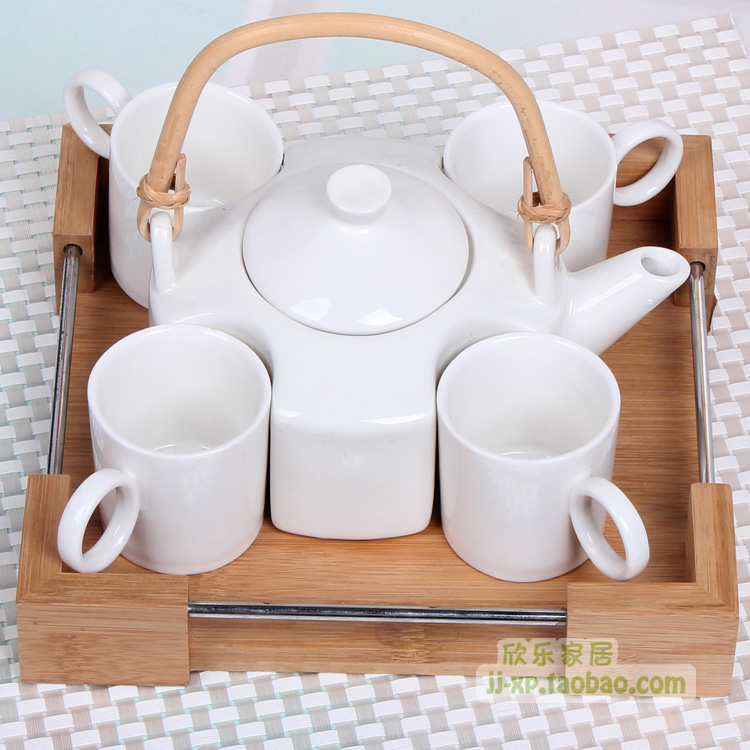 Bamboo pallet white ceramic set tea set teapot cup teaberries