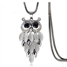 2 Colors Trendy Owl Necklace Fashion Rhinestone Crystal Jewelry Statement Women Necklace Gold Chain Long Necklaces