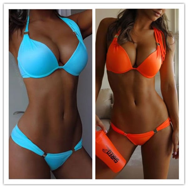 2016 Push Up Sexy Bikini Brazilian Halter Swimsuit Super Fashion Swimwear Bra With Padded Biquini Bathing Suits