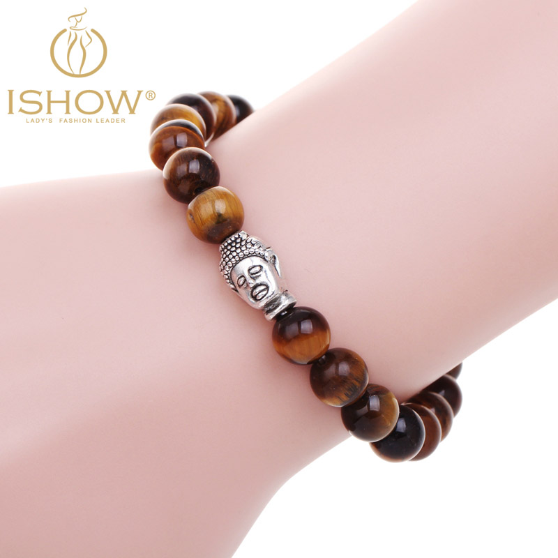 Pulseras mujer tiger eye stone buddha beads bracelet elastic charm bracelet rope chain Natural stone for