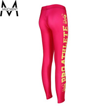 MUCHEN 2015 Women Red Leggings Yellow Side Letters Sports Pants Force Exercise Elastic Fitness Running Trousers