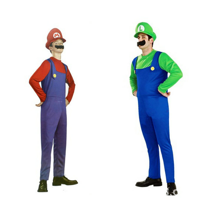 Free Shipping 1set=Clothes + Hat + Beard Super Mario Louis Adult