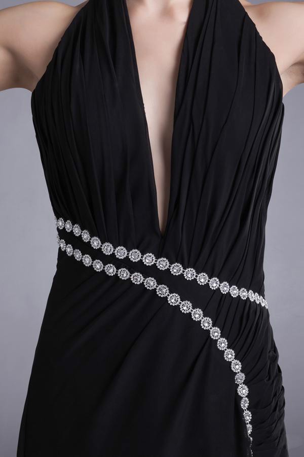 17 Elegant black chiffon v-neck sequins prom evening dresses 2014 side slit long length (5)_meitu_83