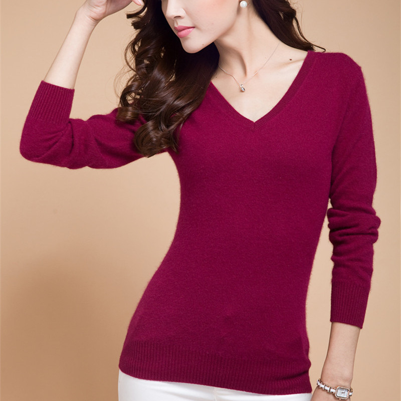 New2015 Cashmere Sweater Women Spring Cashmere Pullovers Long Sleeve V Neck Slim Knitwear Summer Style Knitted