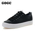 GOGC 2016 White Shoes for Women Breathable Leather Casual Shoes Flat Shoes Women Platform Shoes Slipony