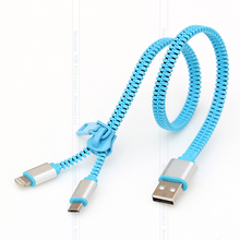 Zipper 2 in 1 Date Line USB Data Sync Charger Cable for iPhone Android Phone