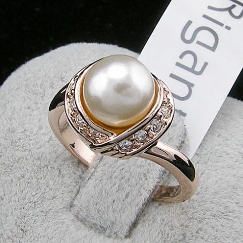 2 Colors Real Italina Rigant Austria Crystal 18K gold Plated simulated pearl Rings for Women ...