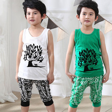 2016 Brand Summer Boy Sport Fashion Clothing Set Sleeveless Vest+Short Pants Summer Baby Print Vintage Clothes Set High Quality