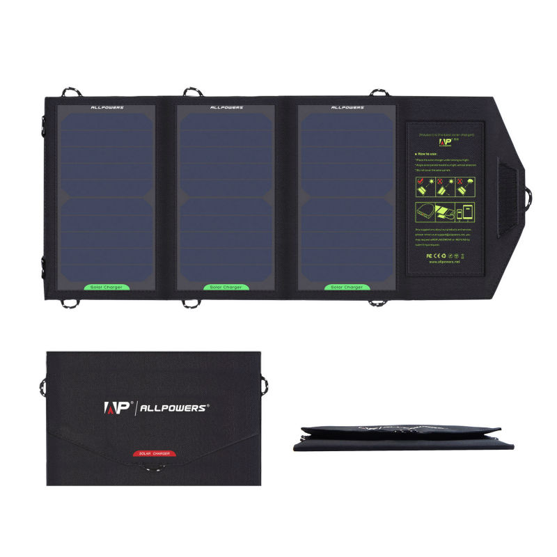 ALLPOWERS 5V 15W Dual Output 5V Cell Phone Portable Foldable Solar Charger Power Bag External Outdoor Battery Panel