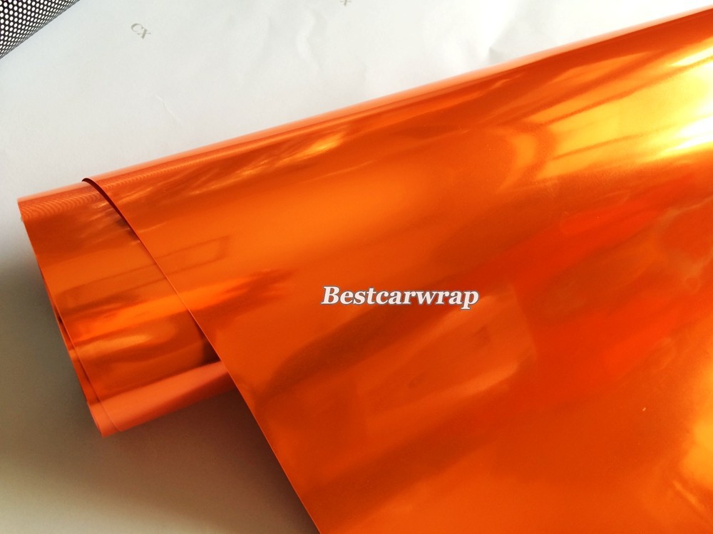 stretchable chrome mirror orange vinyl car wrap film orange wrap foil  (4)