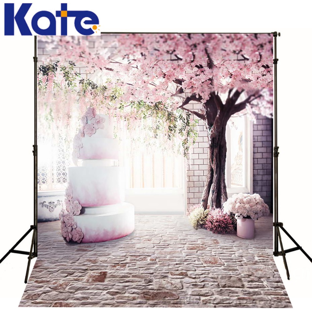 Pink Cherry Blossom Photo Background Brick Wall Cake With Cherry Trees Photography Backdrops Studio For Baby Photos