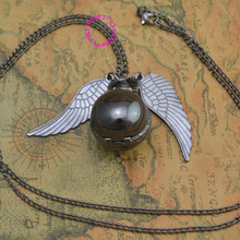 hot fashion retro antique black wing golden gold snitch ball quartz pocket watch fob necklace women