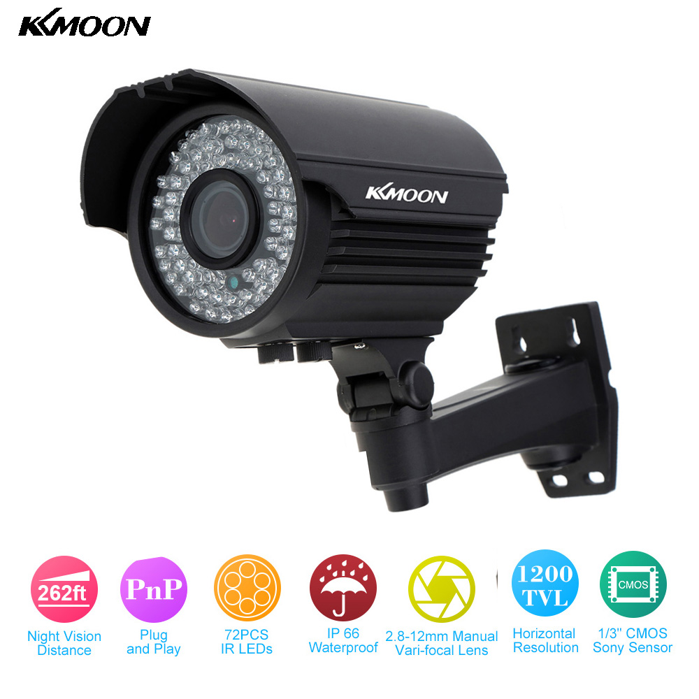 KKMOON Waterproof HD 1200TVL CCTV Camera 72 IR LEDs 2.812mm Zoom
