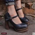 Artmu Handmade Shoes Women Heels Pumps Round Toe New Female Lady Comfortable Buckle High Heels Boots