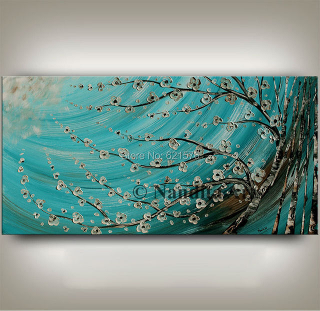 Hand painted modern wall art picture home decor abstract blue ...