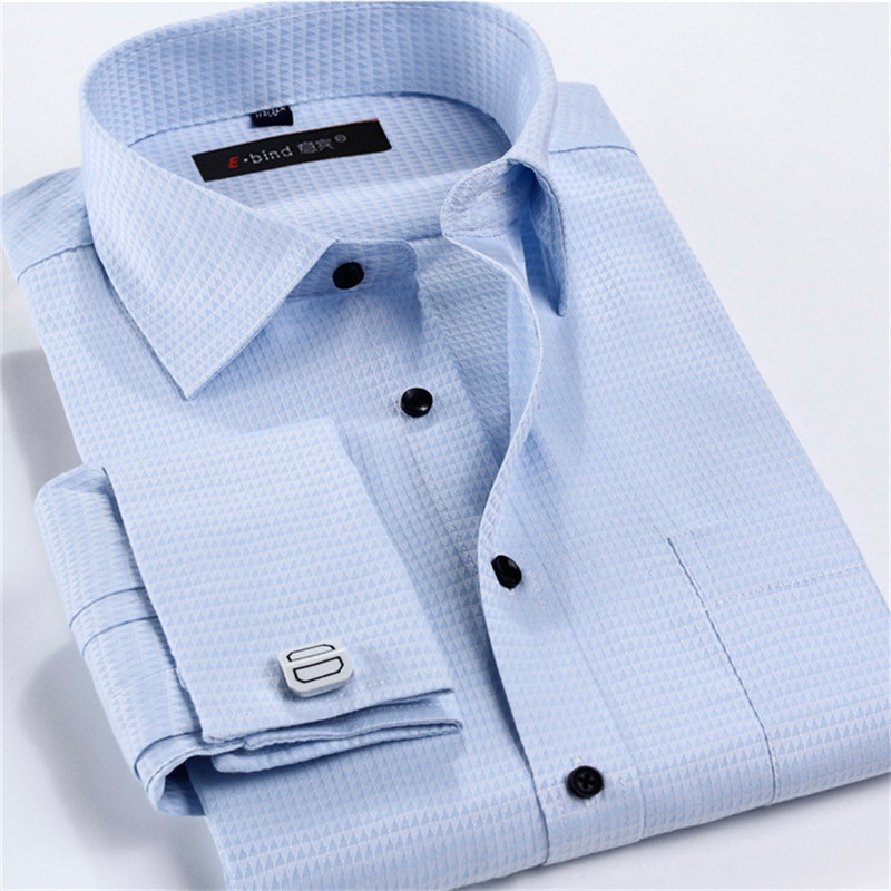 Male French Cufflinks Shirt 2015 New Men s Shirt Long Sleeve Casual Men Shirts Slim Fit