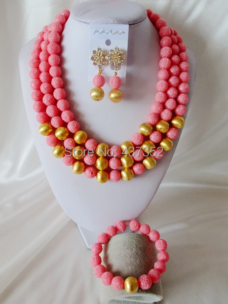 New Arrived Nigerian African Wedding Beads Jewelry Set , Artificial Coral Beads Bridal Jewelry Set CWS-475