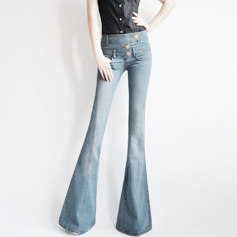 Фотография Boyfriend Jeans For Women New Flare Jeans Hip Slim Fit Pants Wide Leg Big Bell Bottom Plus Size Softener Washed Jean Femme 