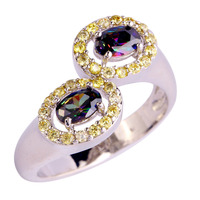 2015 Fashion Women Party Jewelry Multi Color Rainbow Sapphire 925 Silver Ring Size 6 7 8 9 10 11 12 Wholesale Free Shipping
