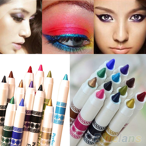 12 Colors Cosmetic Glitter Eye Shadow Lip Liner Eyeliner Pencil Pen Makeup Set 1UJT