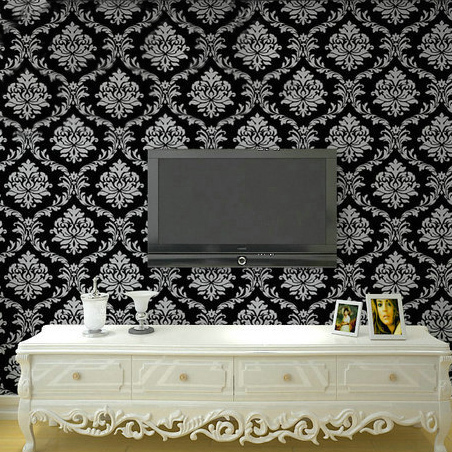 Modern PVC Black white Damask Wallpaper ROll For Wall Luxury Classic Wall paper For Living room Bedroom TV Sofa background