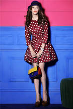 2014 Autumn New 3/4 Sleeve Round Neck Hight Waist Slim Fit Heart Love Printing Chiffon Dresses Evening Party