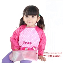 Cartoon Waterproof Baby Bibs Long Sleeve art smock with pocket kids Bibs Toddler Infant Burp Cloths Feeding Eat Lunch apron