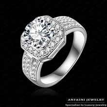 Fashion Jewelry Queen Rings Real Platinum Plated Micro Pave Clear AAA Swiss Cubic Zircon Classic Ring For Women