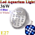 1PCS E27 36W Pa38 LED Aquarium Light Bulb 85 265V 8white 4blue For Coral reefs and