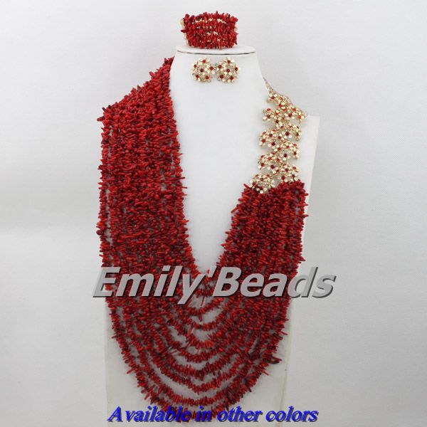 Red Nigerian Wedding African Beads Jewelry Set Coral Beads Jewelry Set Bridal Necklace Jewelry Set Wholesale Free Shipping CJ205