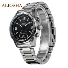 Aliosha WEIDE LED Back Light multifuncional cuarzo de acero completo reloj Casual deportes de descuento relojes 3ATM resistente al agua