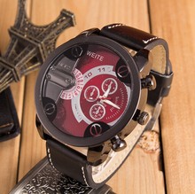 LZ Jewelry Hut WT05 2014 New Fashion Design 4 Colors Leather Strap Men Top Brand Luxury Quartz Watchs