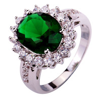 2015Unique Pure Jewelry Green Topaz 925 Silver Fashion Ring Size 6 7 9 10 For Free Shipping Wholesale