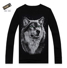 Autumn Wolf 3D Printing T Shirt Spring Male Long Sleeve T-Shirt Anime Men O-Neck 3D Printed Tees Cotton Wolf 3D Printing T Shirt